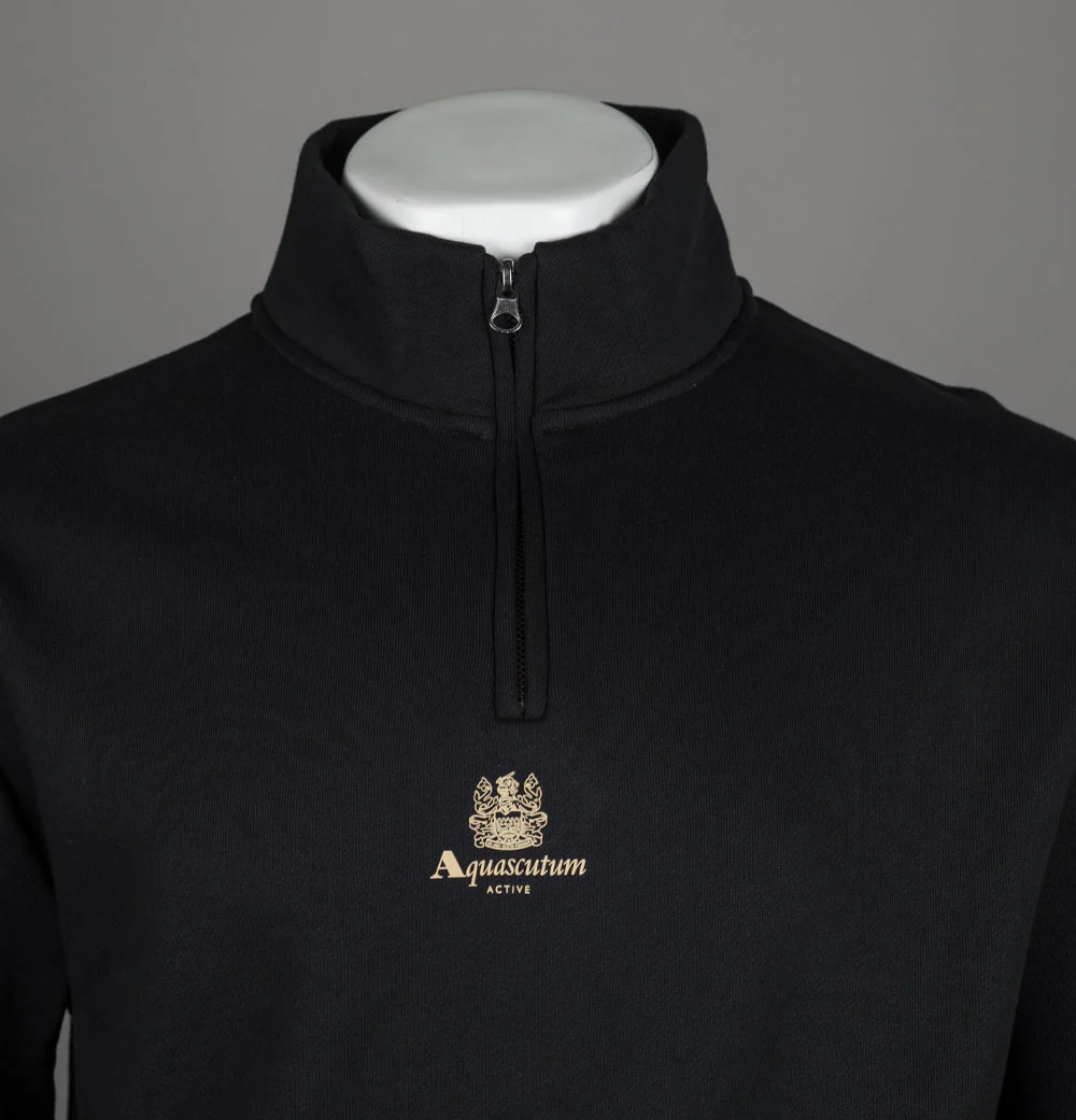 Aquascutum Centred Logo 1/4 Zip Fleece Back Sweatshirt Black - Image 3
