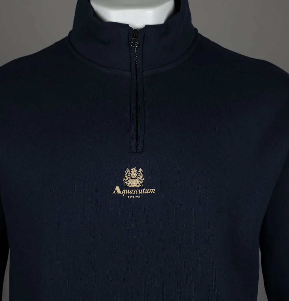 Aquascutum Centred Logo 1/4 Zip Fleece Back Sweatshirt Navy - Image 3