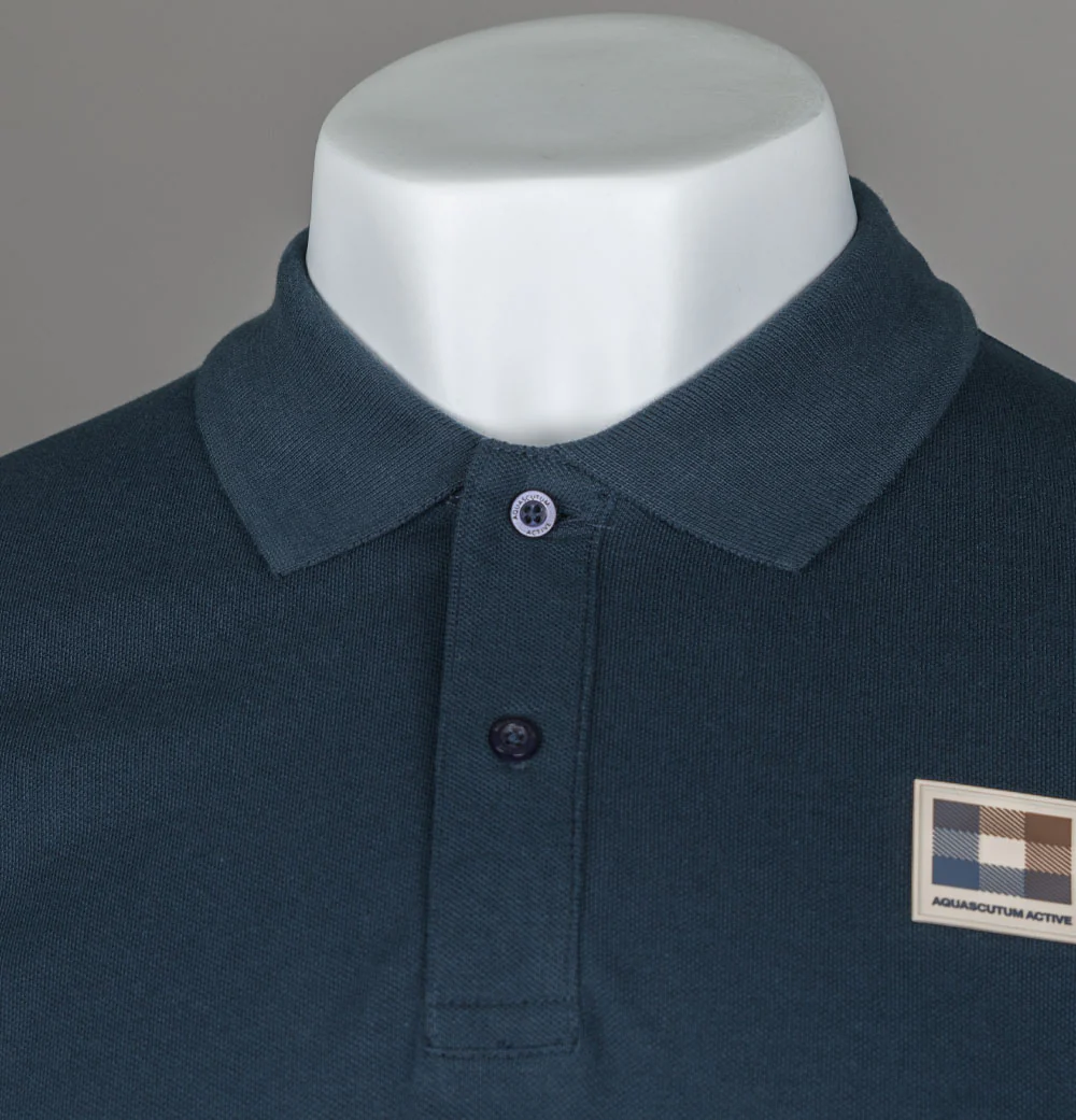Aquascutum Check Patch Polo Shirt Navy - Image 3