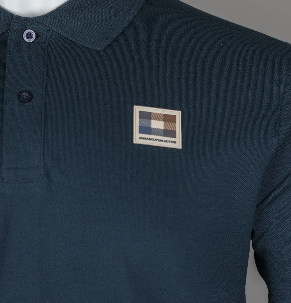 Aquascutum Check Patch Polo Shirt Navy - Image 4