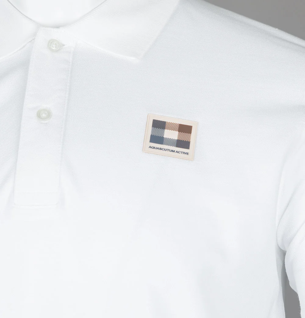 Aquascutum Check Patch Polo Shirt White - Image 4