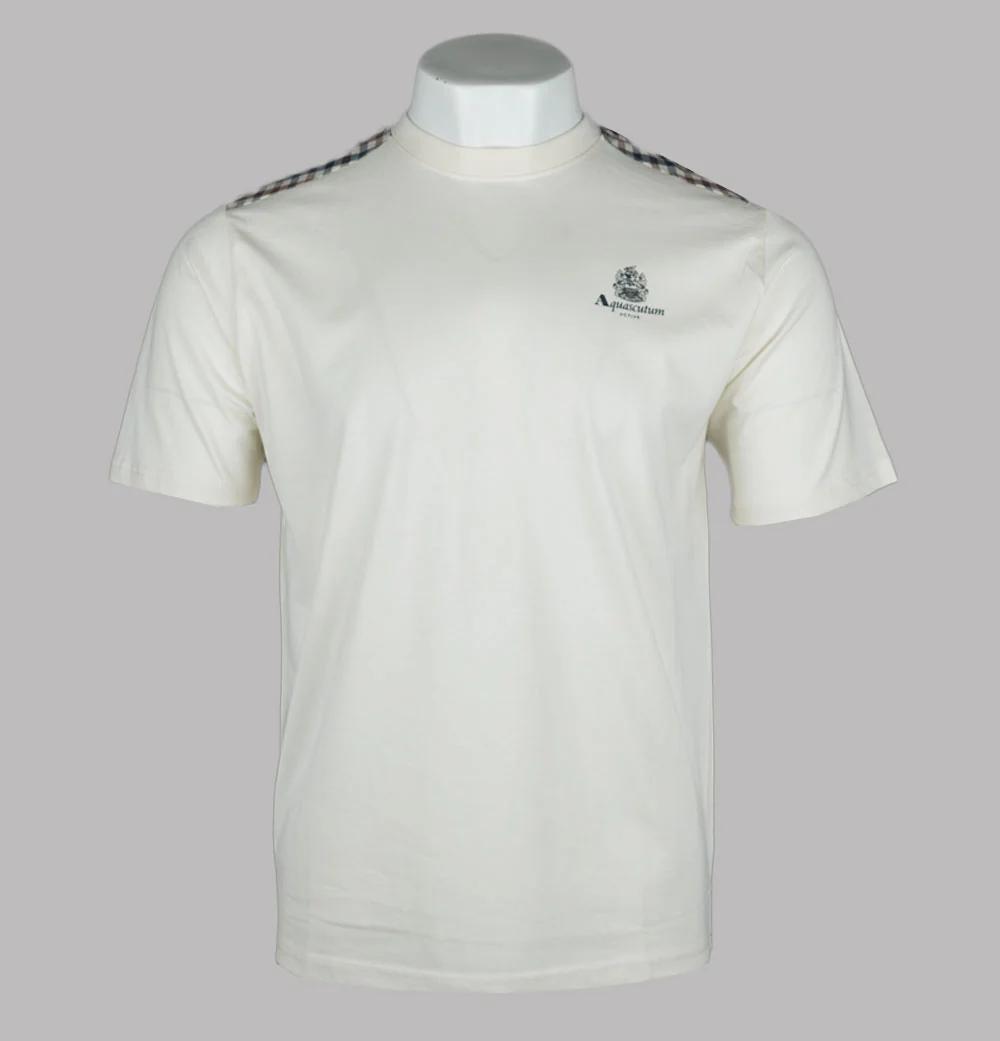 Aquascutum Club Check Details T-Shirt Old White