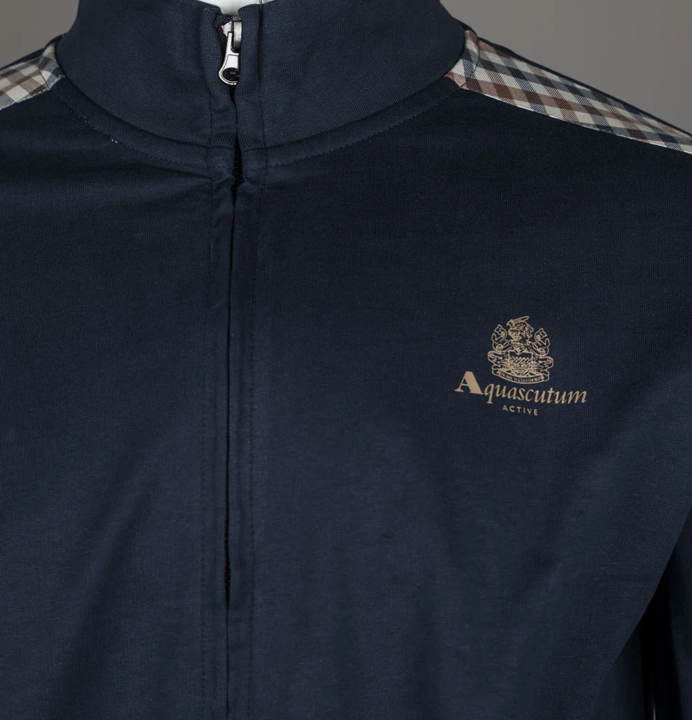 Aquascutum Full Zip Club Check Details Sweatshirt Navy - Image 3