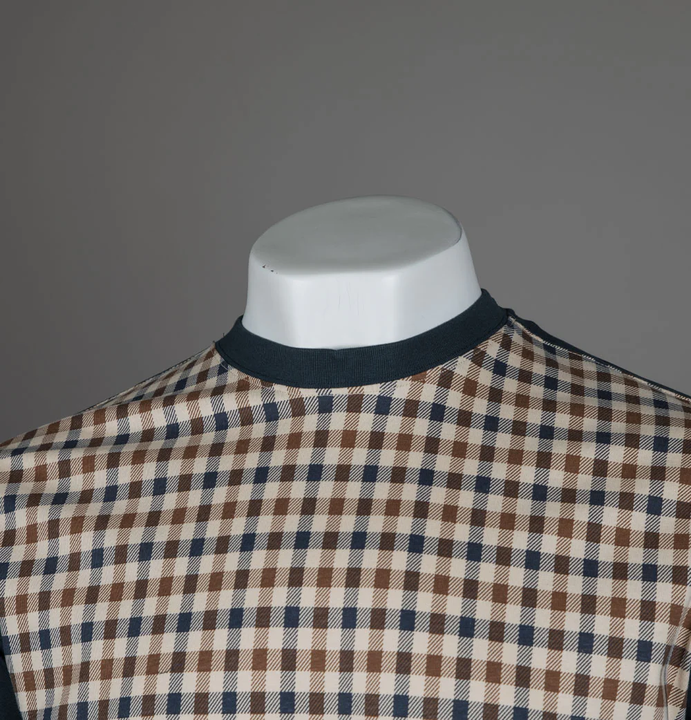 Aquascutum Iconic Front Check T-Shirt Navy - Image 3
