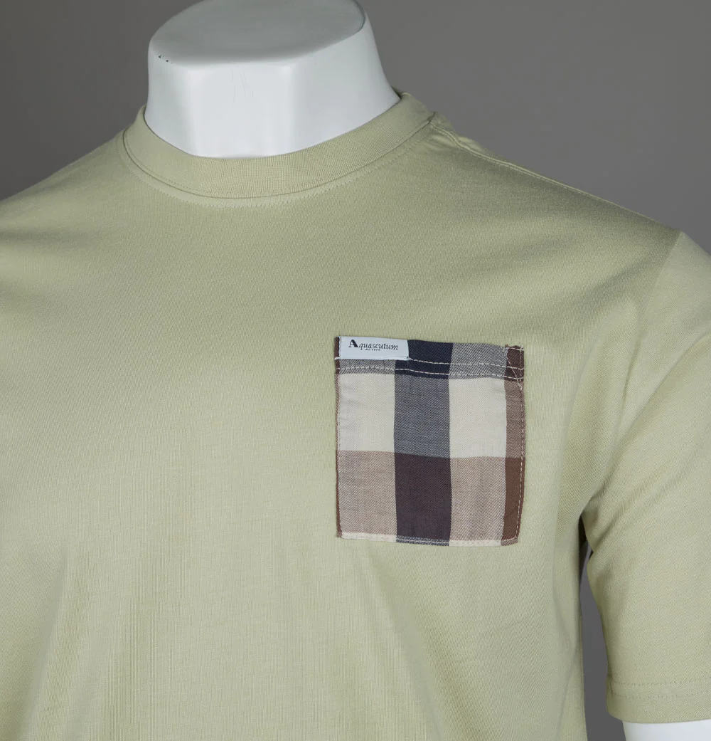Aquascutum Macro Club Check Pocket T-Shirt Beige - Image 3