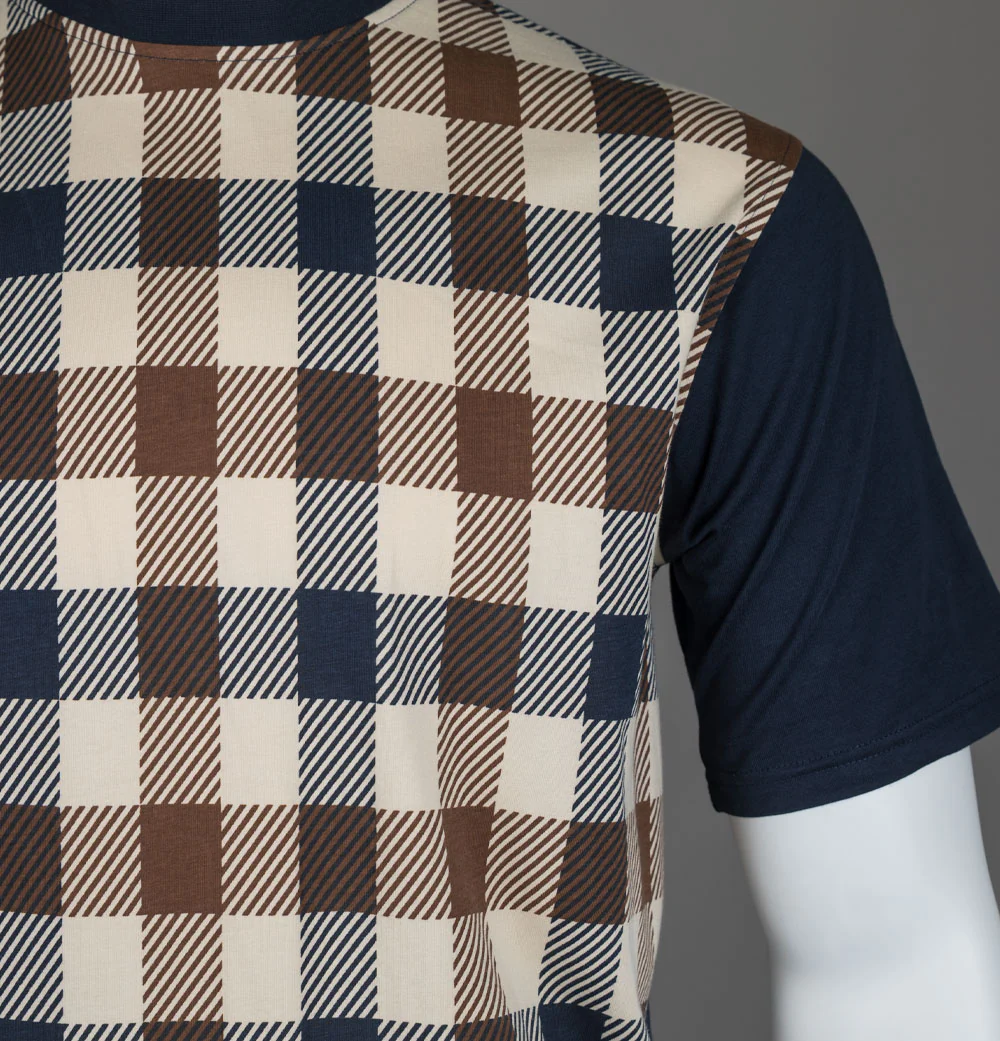 Aquascutum Macro Iconic Front Check T-Shirt Navy - Image 3