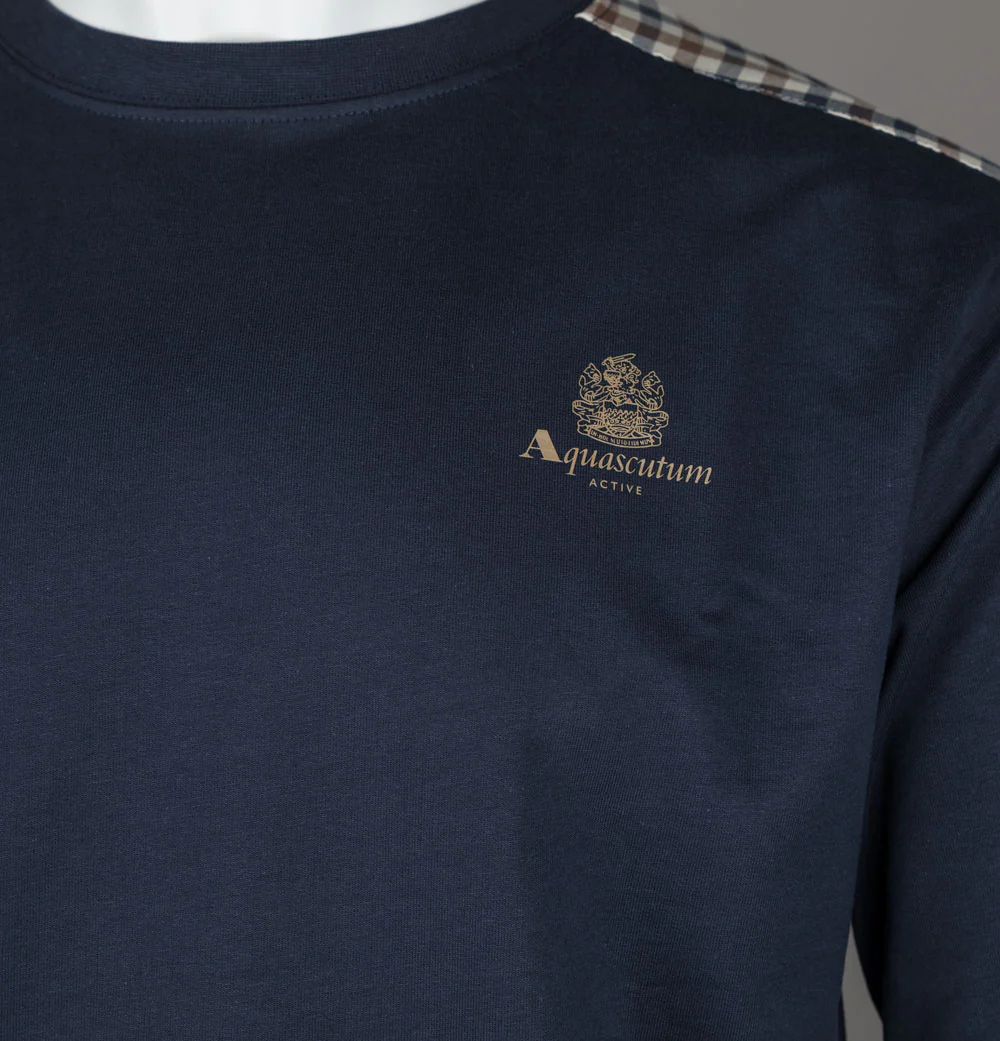 Aquascutum Small Logo Club Check Details Sweatshirt Navy - Image 3