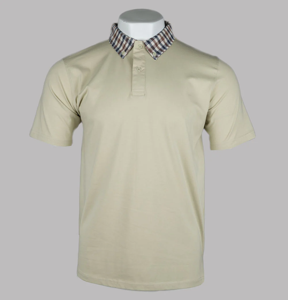 Aquascutum Supima Club Check Rib Polo Shirt Beige