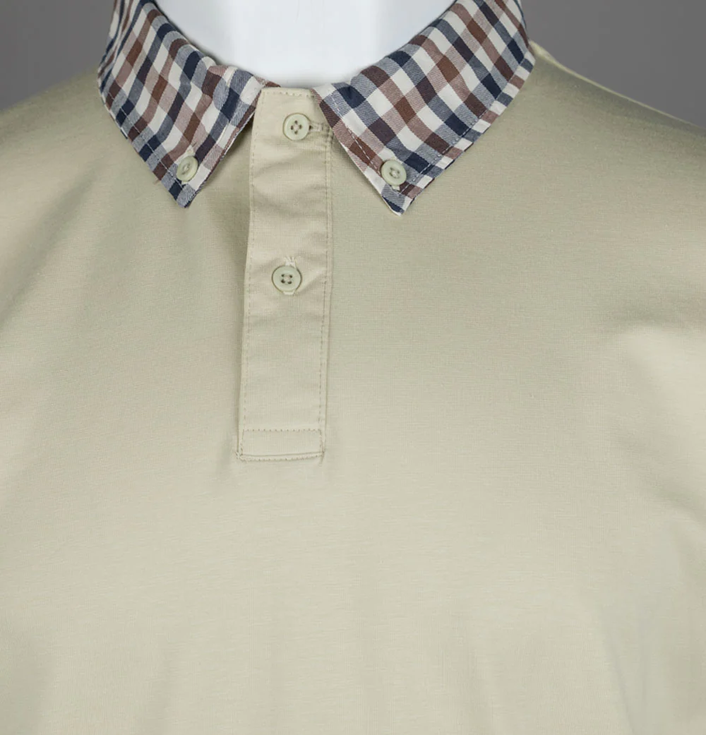 Aquascutum Supima Club Check Rib Polo Shirt Beige - Image 3