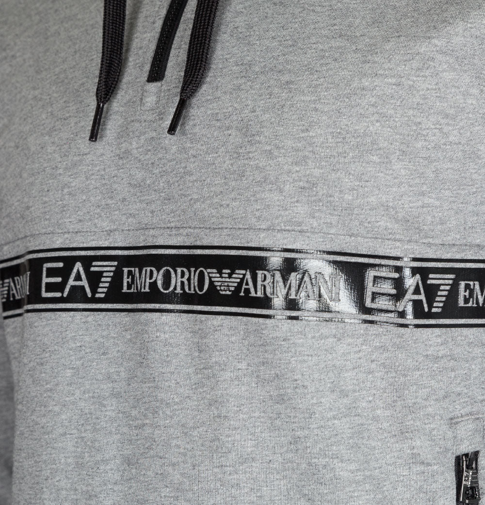 EA7 1/4 Zip Hooded Taping Sweatshirt Medium Grey - Image 4
