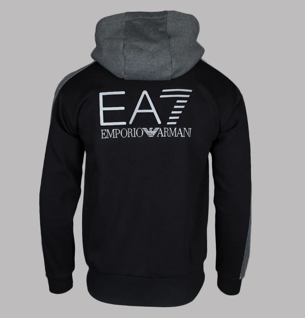 EA7 Athletic Colour Block Zip Up Hooded Sweatshirt Black - Image 2