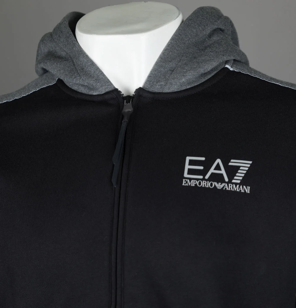 EA7 Athletic Colour Block Zip Up Hooded Sweatshirt Black - Image 3