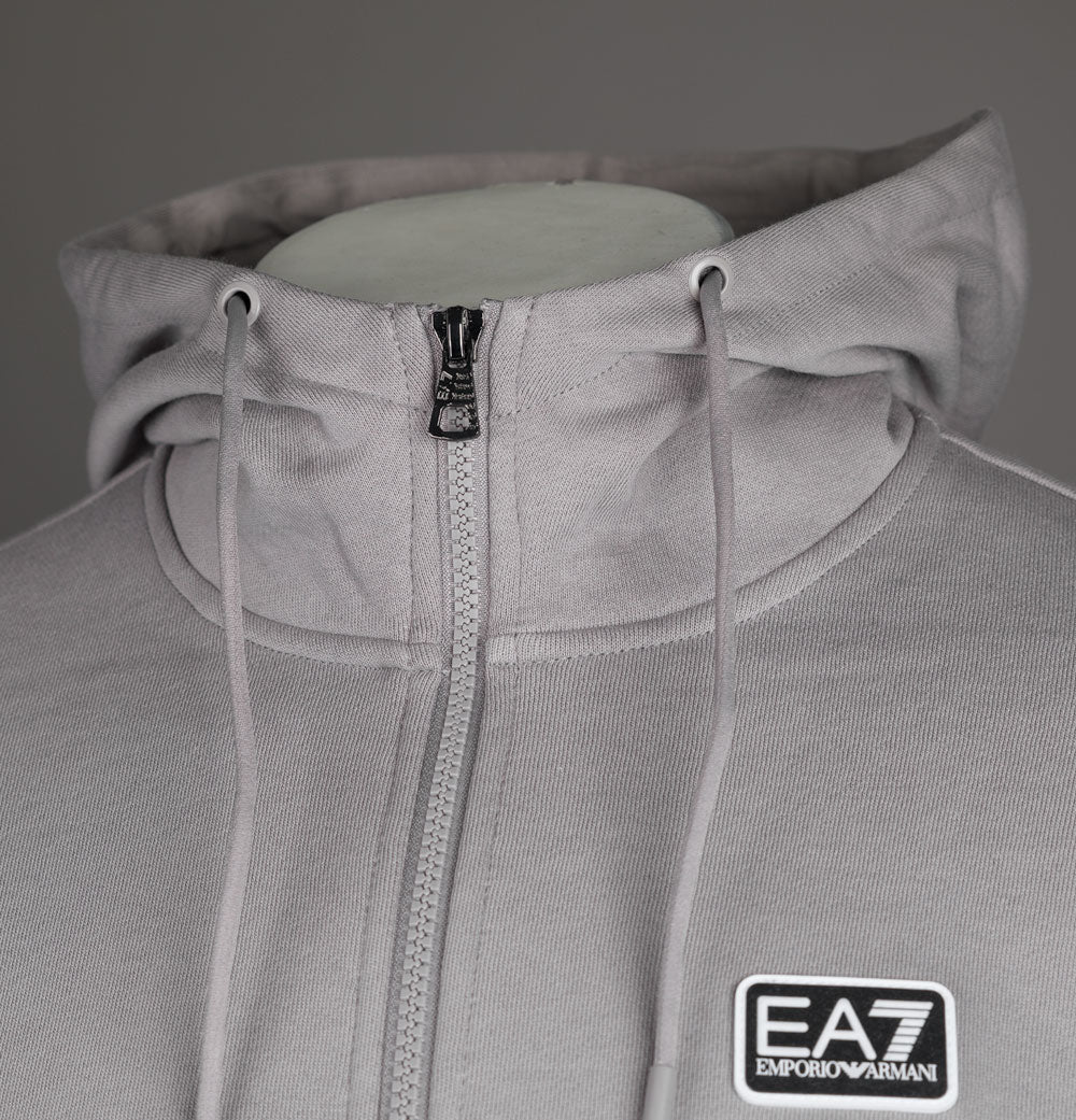 EA7 Core Identity Cotton Full Zip Up Sweatshirt Gull Grey - Image 3