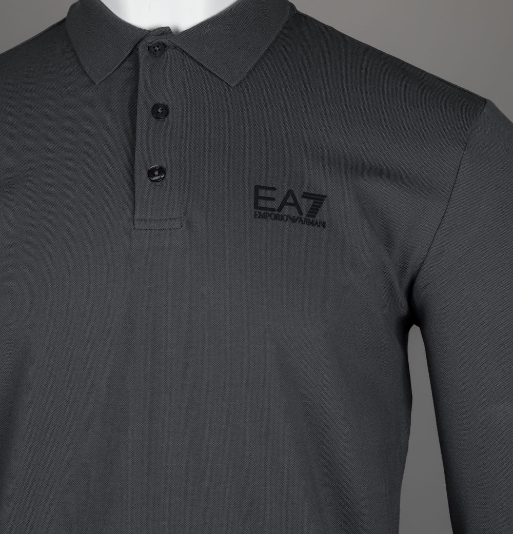 EA7 Core Identity Stretch Cotton LS Pique Polo Shirt Asphalt Grey - Image 3
