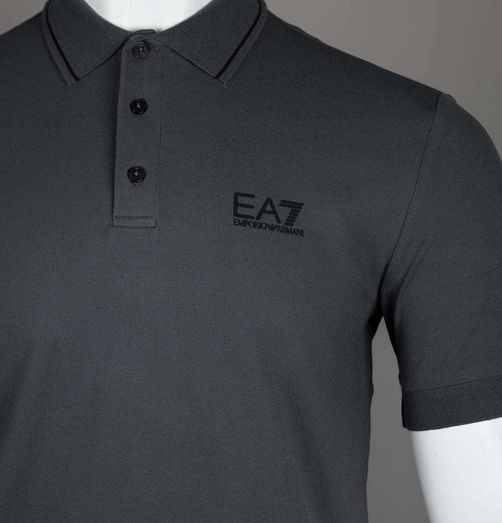 EA7 Core Identity Stretch Cotton Pique Polo Shirt Asphalt Grey - Image 3