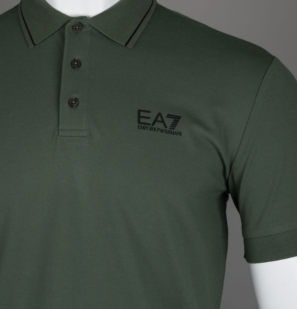 EA7 Core Identity Stretch Cotton Pique Polo Shirt Beetle Green - Image 3