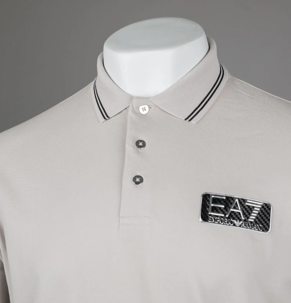 EA7 Cotton Pique Polo Shirt Silver Cloud - Image 3