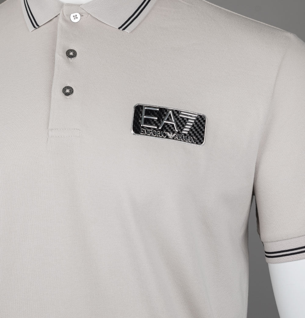 EA7 Cotton Pique Polo Shirt Silver Cloud - Image 4