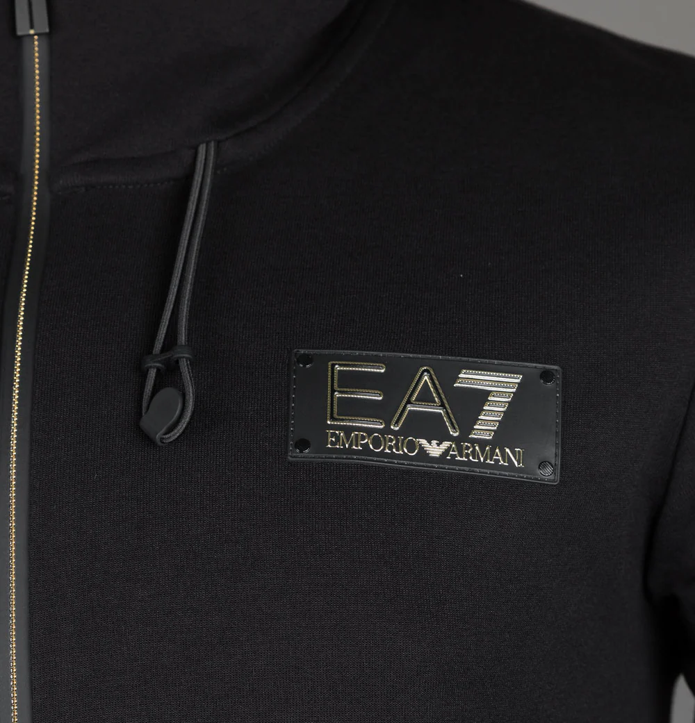 EA7 Gold Badge Logo Zip Through Sweatshirt Black - Image 4