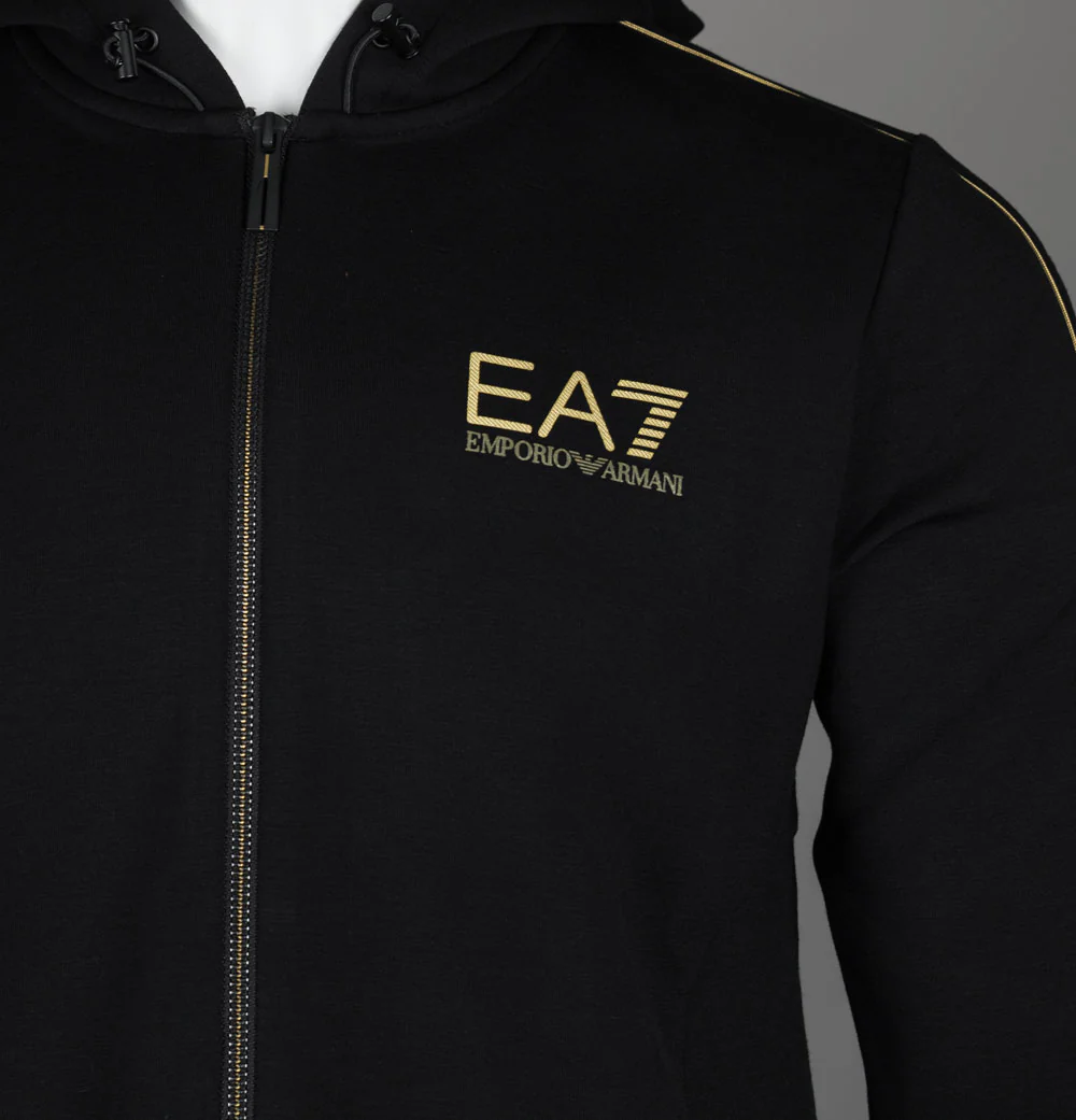 EA7 Gold Label Viscose Blend Full Zip Hooded Sweatshirt Black/Gold - Image 3
