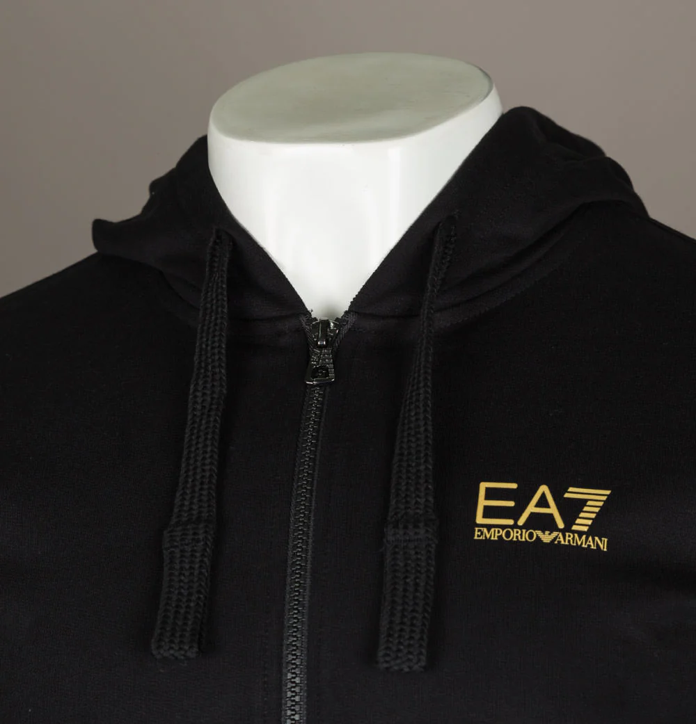 EA7 Gold Logo Full Zip Hooded Sweatshirt Black - Image 3