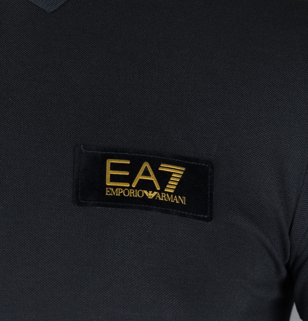 EA7 Gold Logo Polo Shirt Black - Image 4