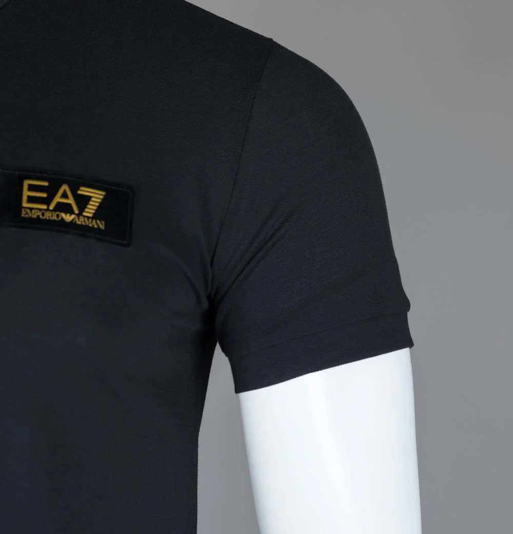 EA7 Gold Logo Polo Shirt Black - Image 5