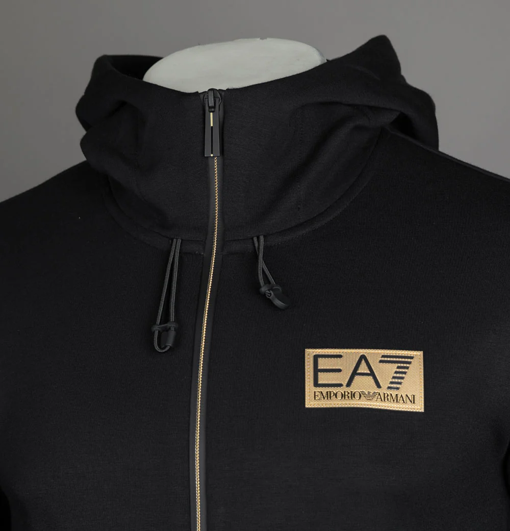 EA7 Gold Logo Zip Through Sweatshirt Black/Gold - Image 3