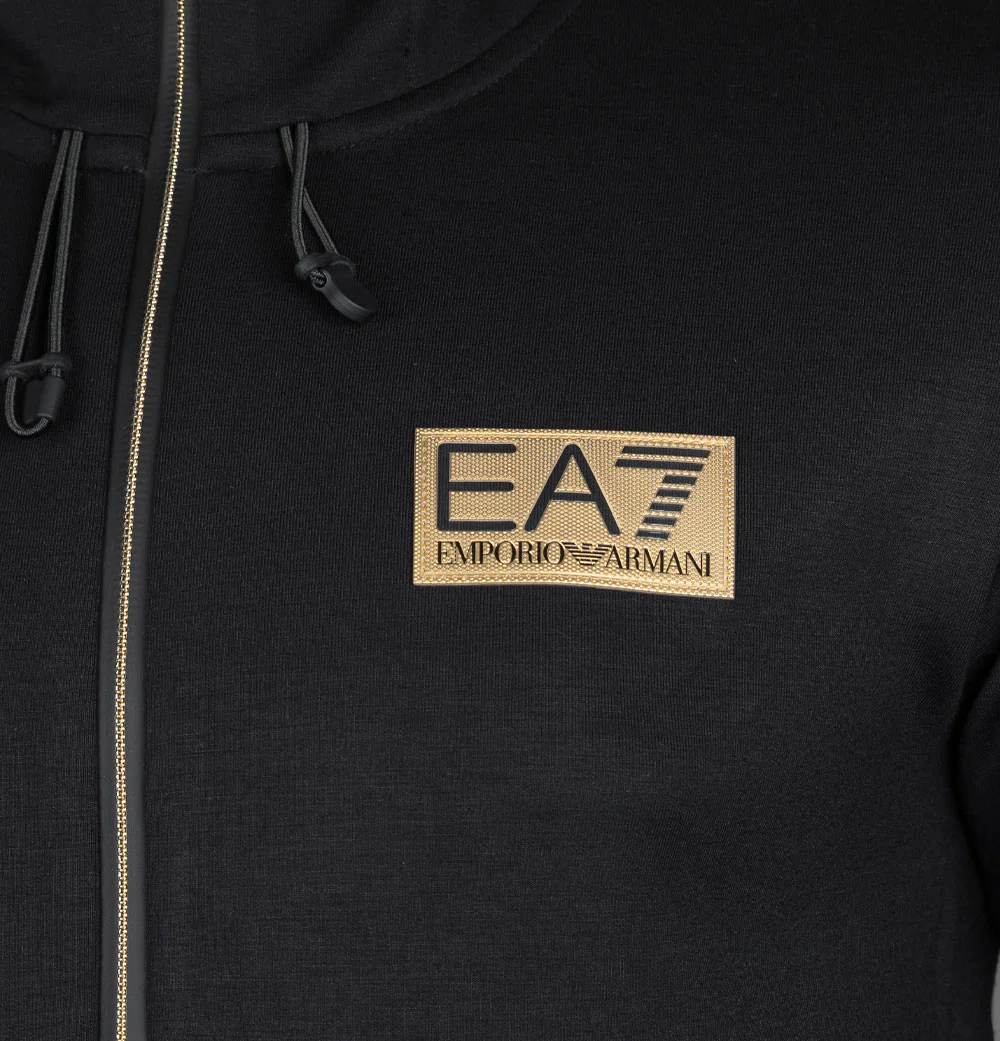 EA7 Gold Logo Zip Through Sweatshirt Black/Gold - Image 4