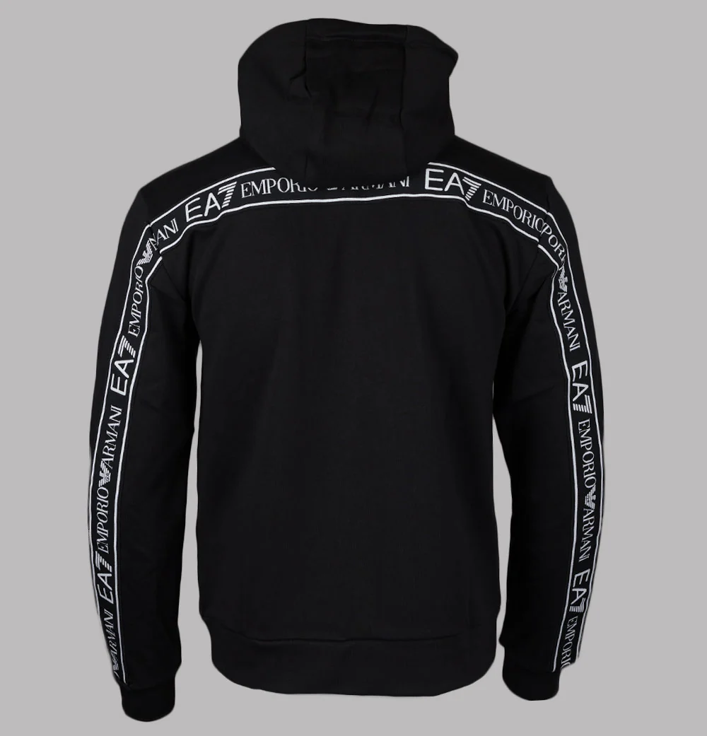 EA7 Logo Series Back Taping Full Zip Hooded Sweatshirt Black - Image 2