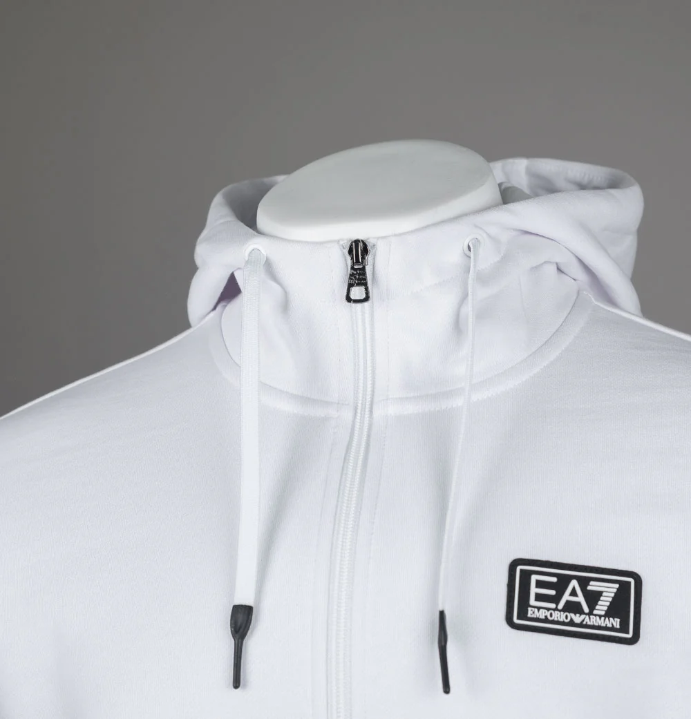 EA7 Logo Series Back Taping Full Zip Hooded Sweatshirt White - Image 3