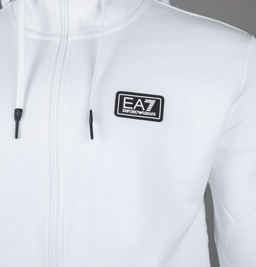 EA7 Logo Series Back Taping Full Zip Hooded Sweatshirt White - Image 4
