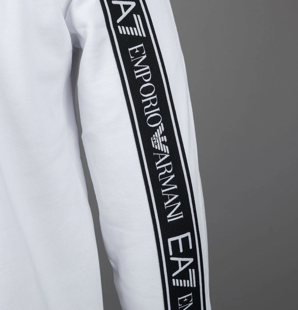 EA7 Logo Series Back Taping Full Zip Hooded Sweatshirt White - Image 6