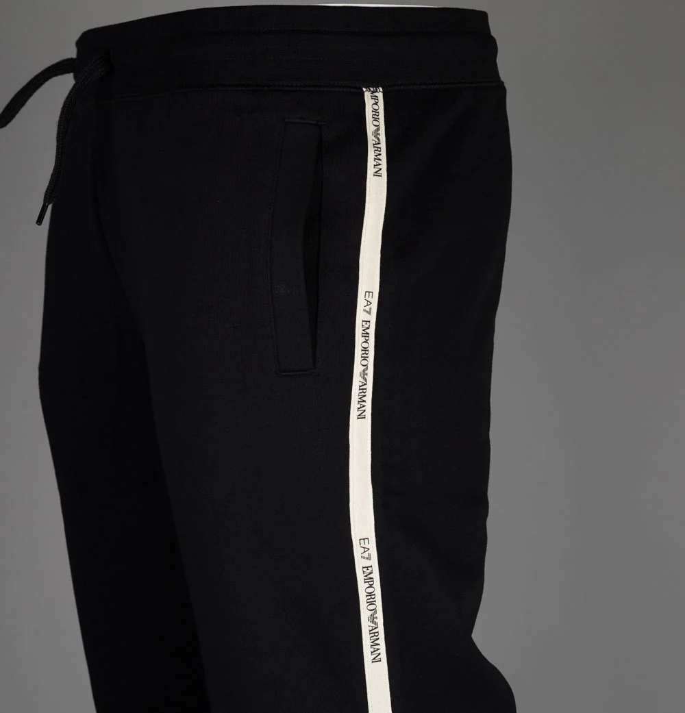 EA7 Logo Series Cotton Blend Taping Joggers Black - Image 4