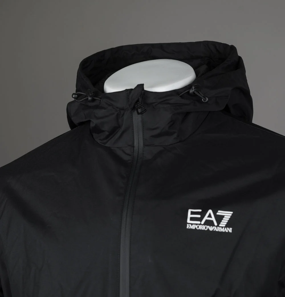 EA7 Logo Series Taping Hooded Bomber Jacket Black/White - Image 3