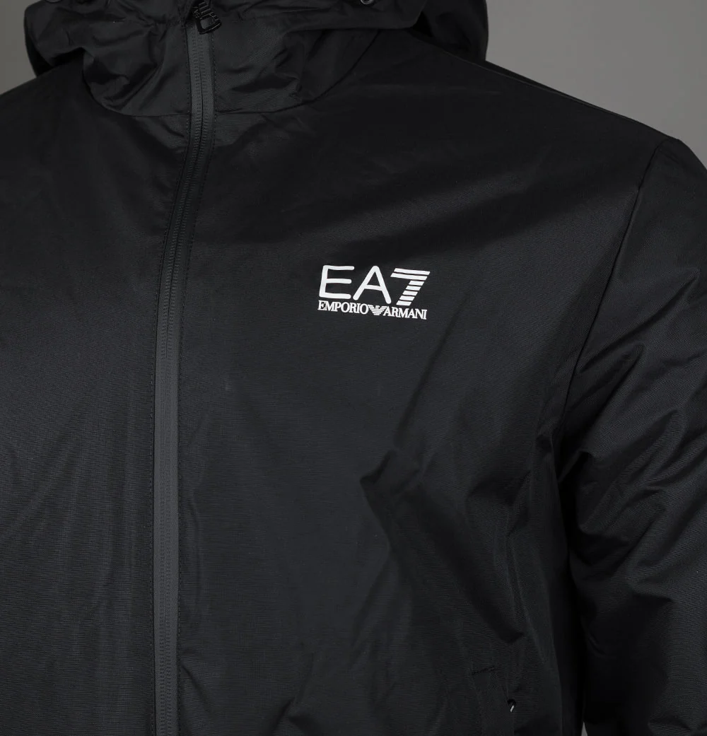 EA7 Logo Series Taping Hooded Bomber Jacket Black/White - Image 4