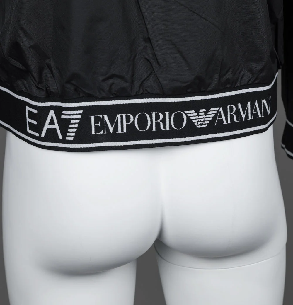 EA7 Logo Series Taping Hooded Bomber Jacket Black/White - Image 6