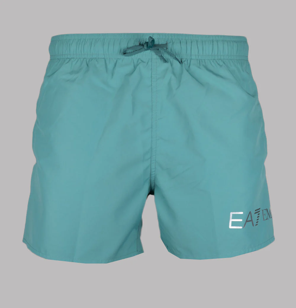 EA7 Logo Swim Shorts Mineral Blue/Silver - Image 2