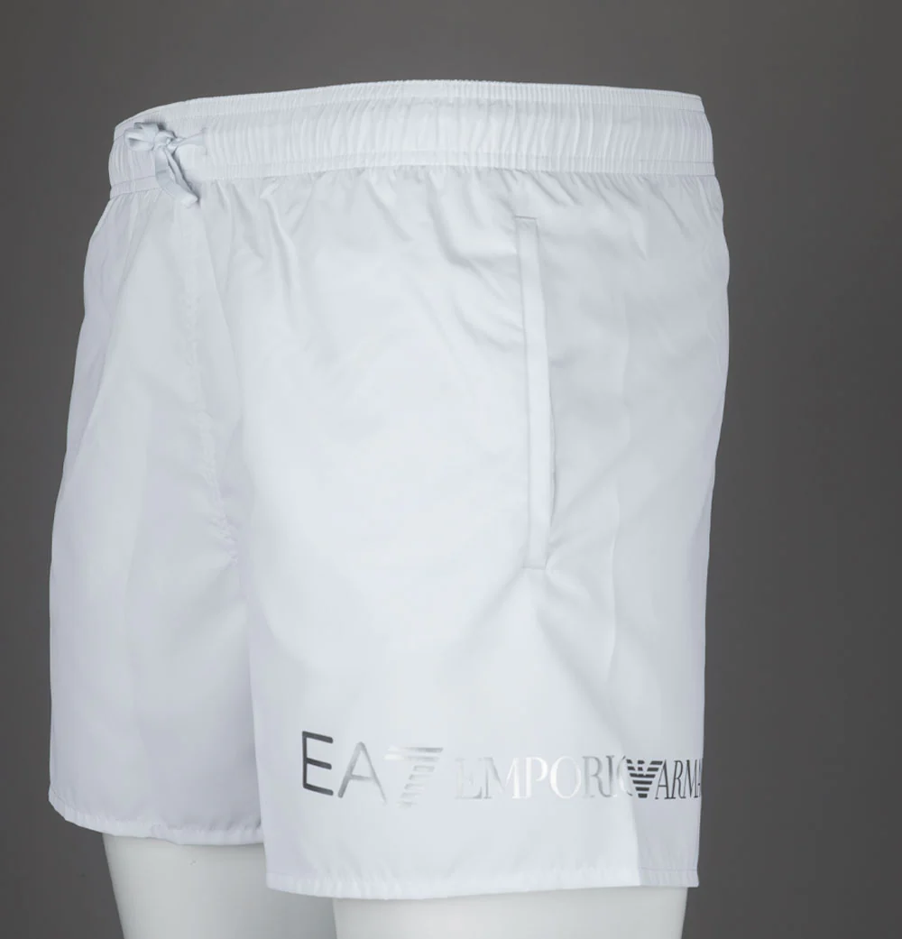 EA7 Logo Swim Shorts White/Silver - Image 4