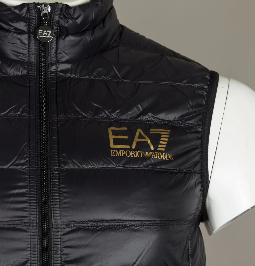 EA7 Quilted Down Gilet Black/Gold - Image 4