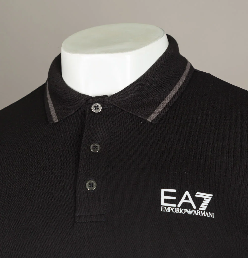 EA7 S/S Tipped Collar Polo Shirt Black - Image 3