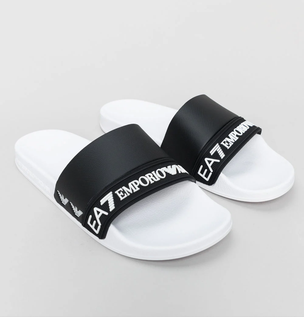 EA7 Sea World Logo Strap Slides White/Black