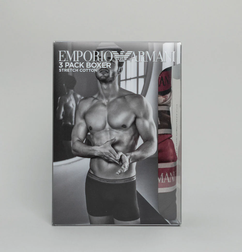 Emporio Armani 3 Pack Boxer Shorts Grey/Burgundy/Black - Image 4