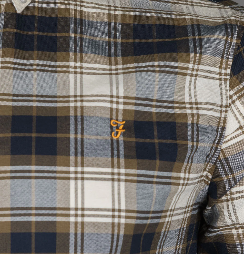 Farah Brewer Check Slim Fit Oxford Shirt Khaki - Image 4