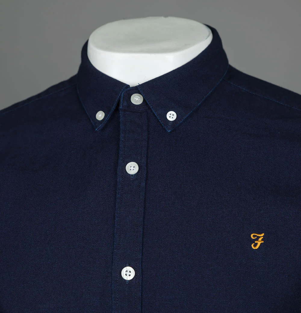 Farah Brewer Indigo Slim Fit Shirt Mid Indigo - Image 3
