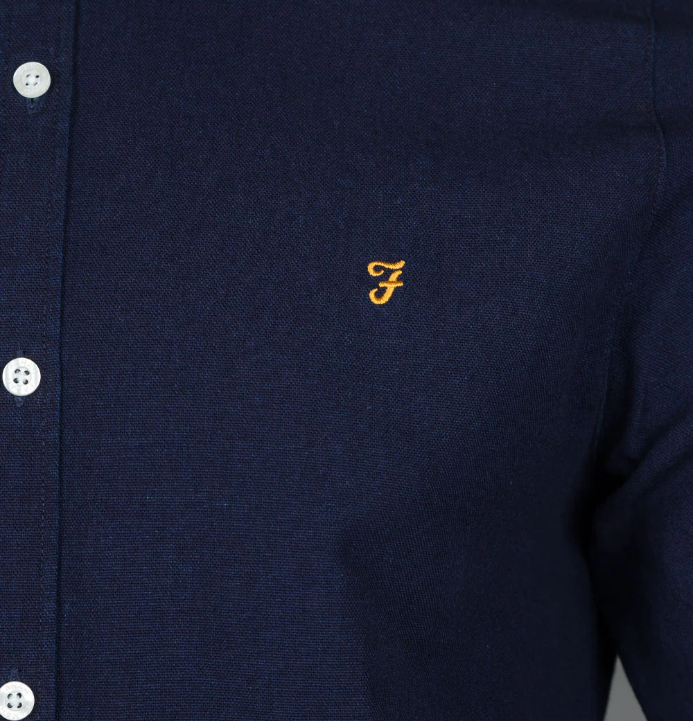 Farah Brewer Indigo Slim Fit Shirt Mid Indigo - Image 4