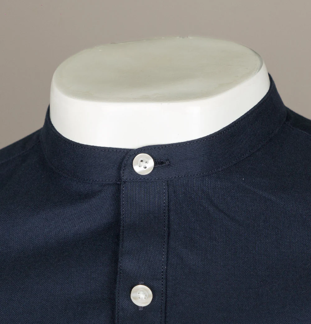 Farah Brewer Slim Fit Grandad Collar Shirt Navy - Image 3