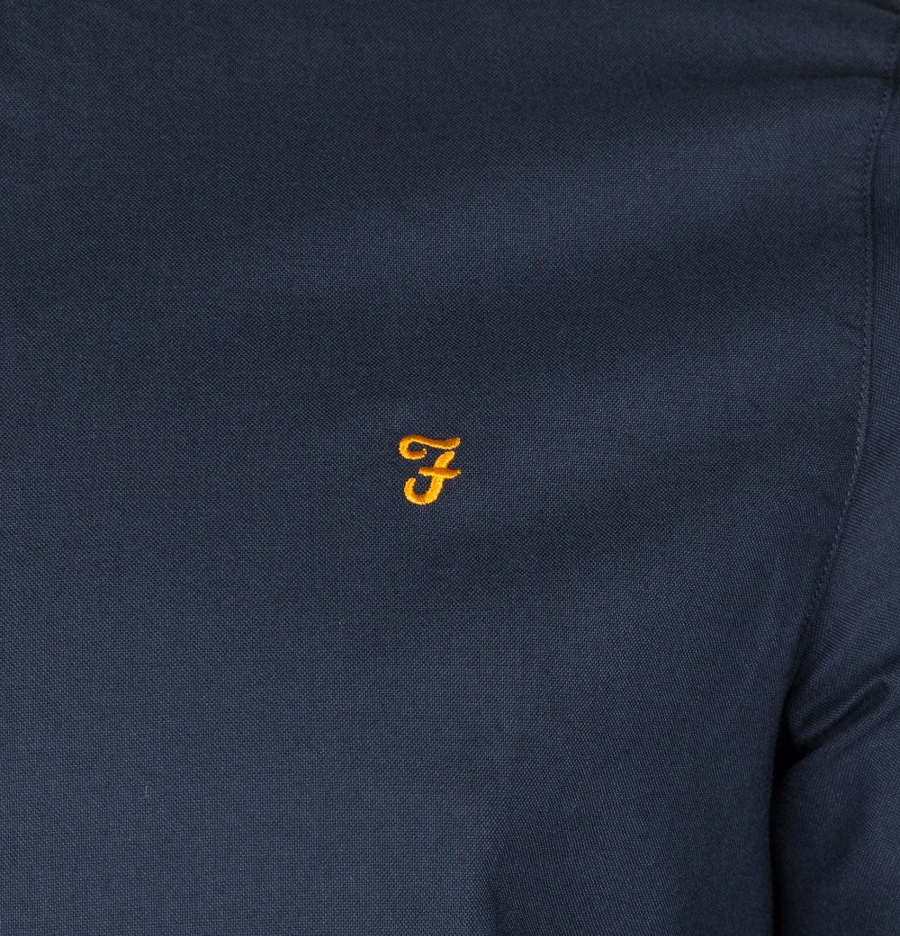 Farah Brewer Slim Fit Grandad Collar Shirt Navy - Image 4
