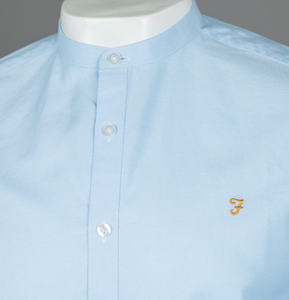 Farah Brewer Slim Fit Grandad Collar Shirt Sky Blue - Image 3