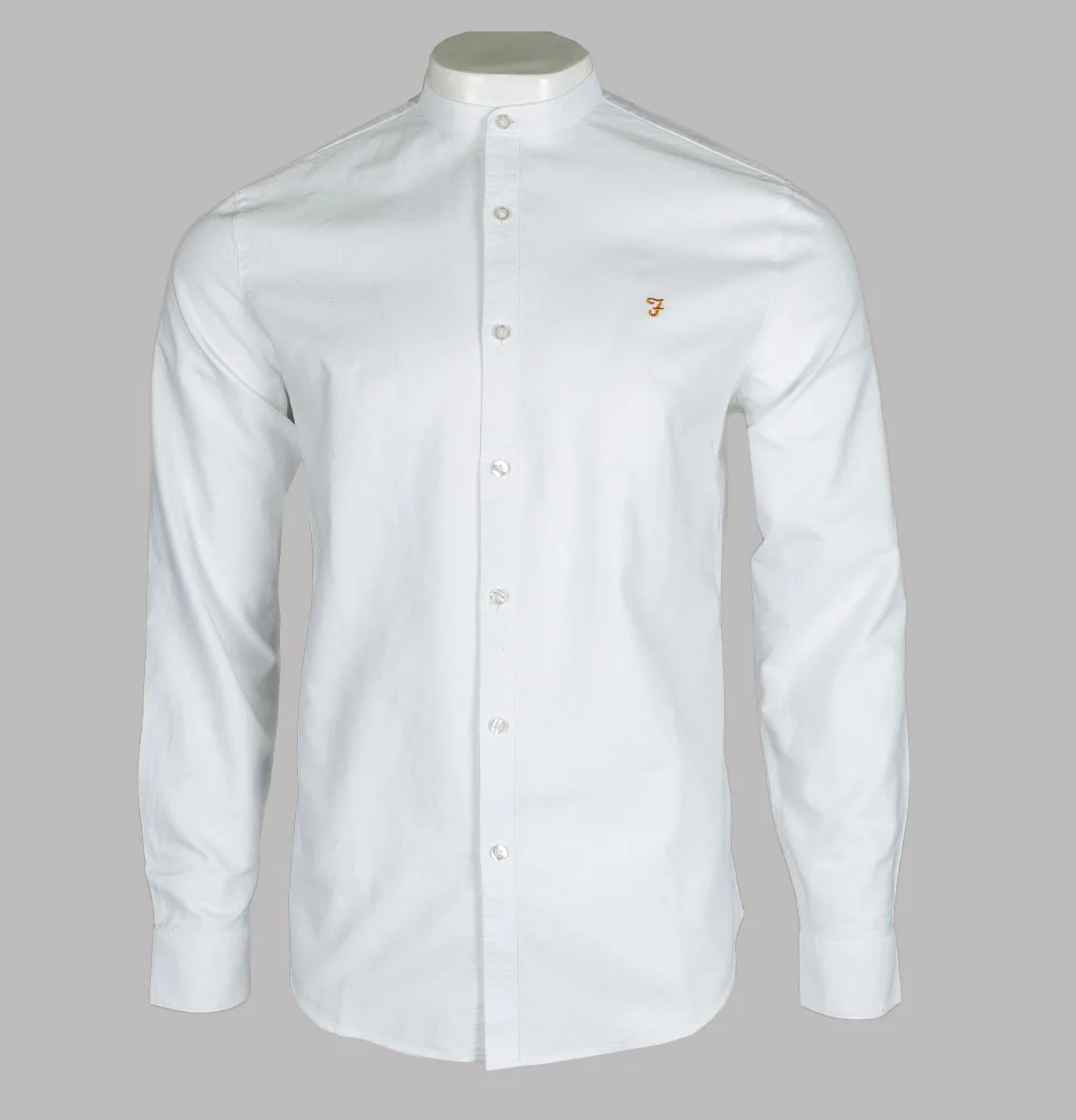 Farah Brewer Slim Fit Grandad Collar Shirt White